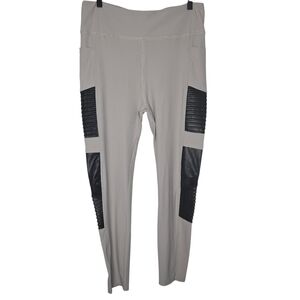 White Birch Womens Gray Black Faux Leather Contrast Moto Leggings Size 1XL